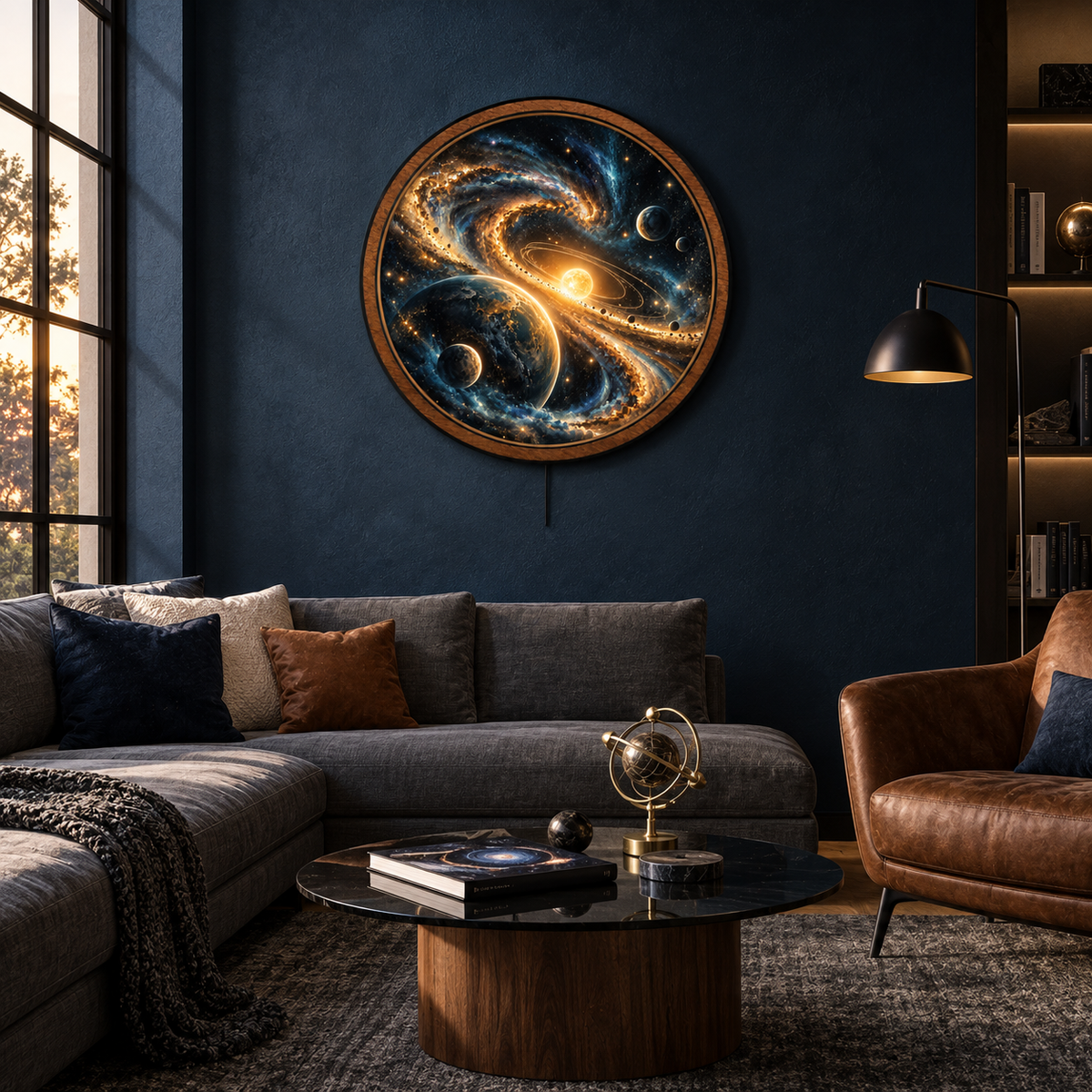 Celestial Vortex – Golden Galaxy LED Wall Art
