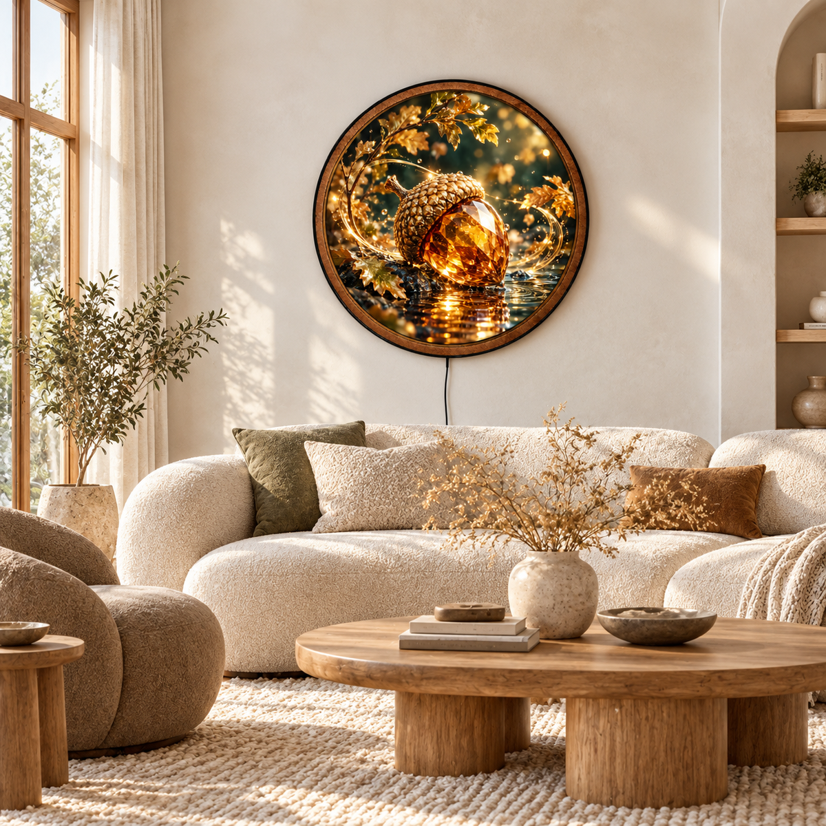 Golden Crystal Acorn LED Wall Art – Enchanted Autumn Decor