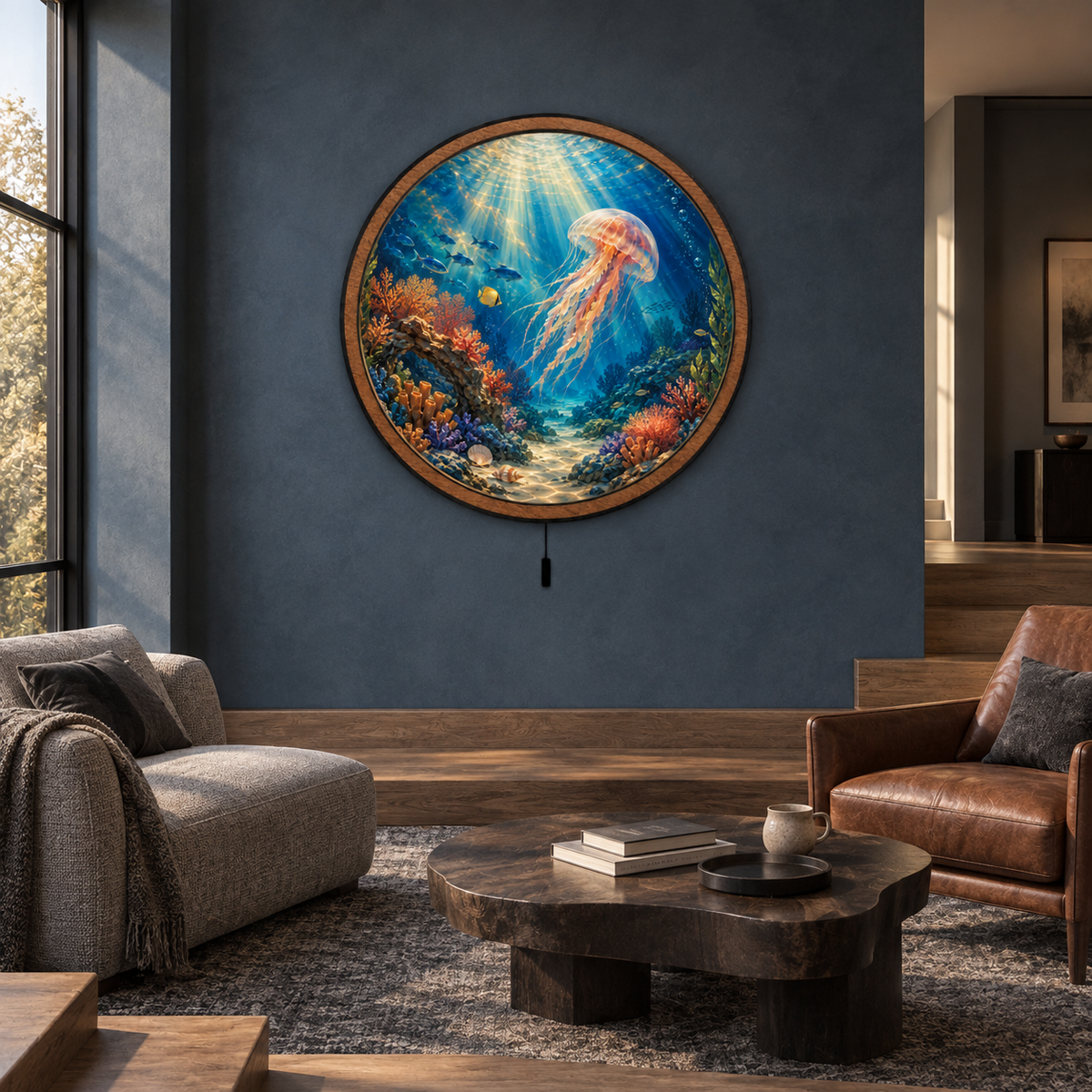Golden Drift Jellyfish – Underwater Reef LED Wall Art