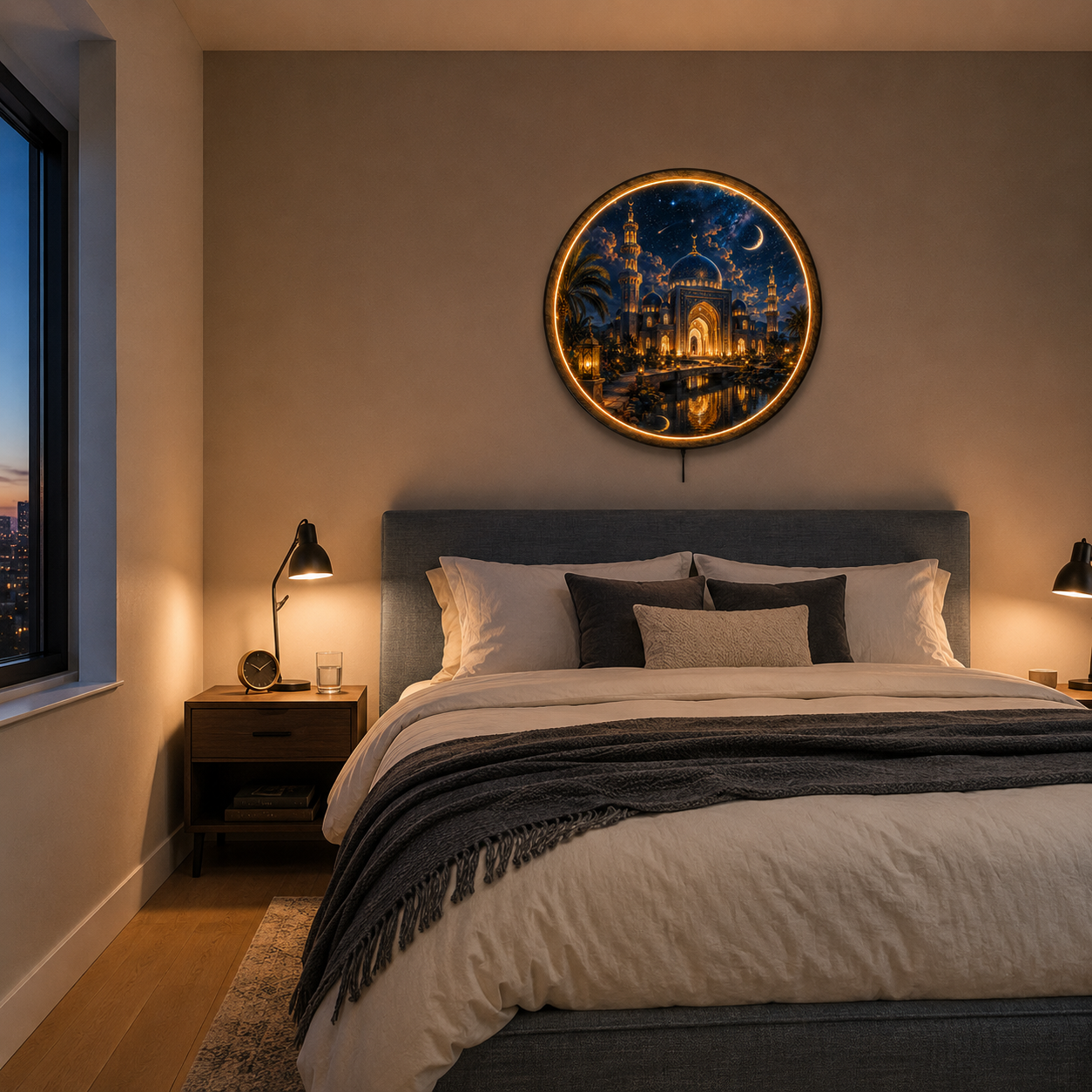 Crescent Sanctuary LED Wall Art – Moonlit Mosque Wall Decor