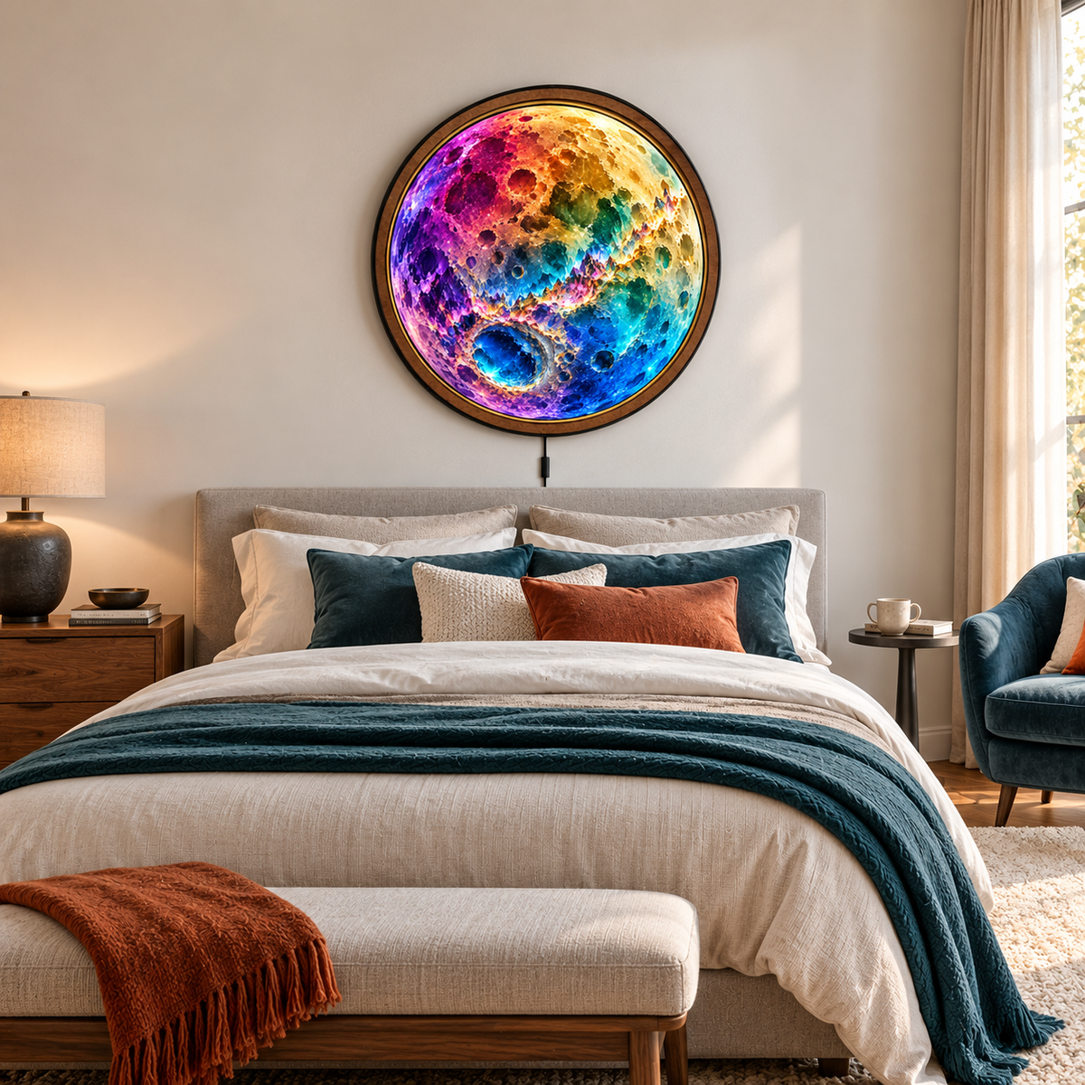 Celestial Spectrum Moon Circular LED Wall Art
