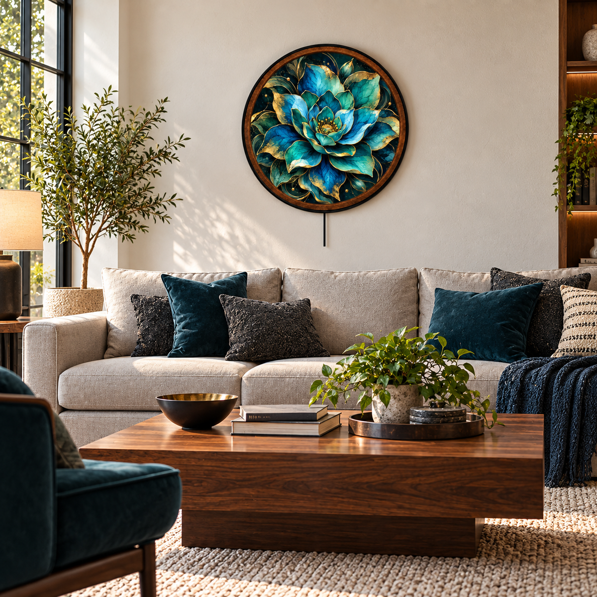 Sapphire Lotus – Handcrafted LED Wall Art