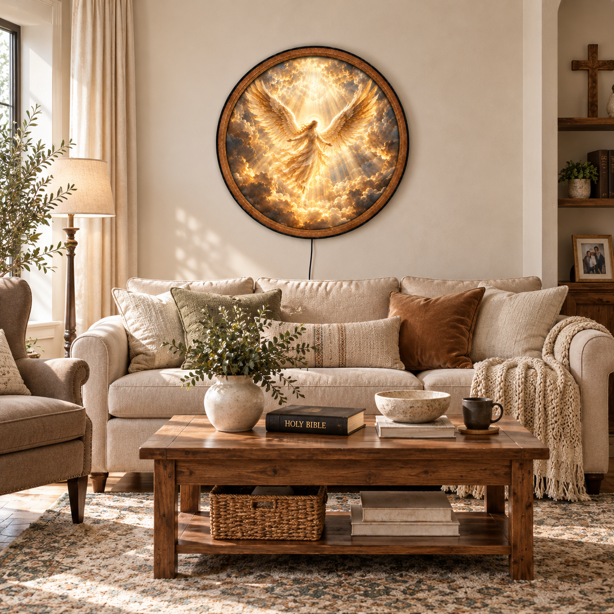 Handcrafted Golden Angel LED Wall Art – Heavenly Guardian Angel Wings Christian