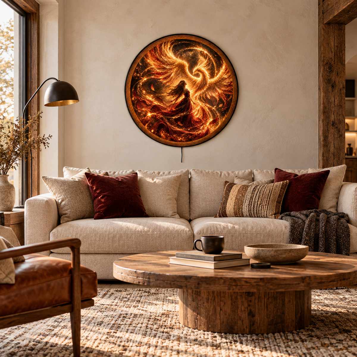 Handcrafted Golden Phoenix Goddess LED Wall Art