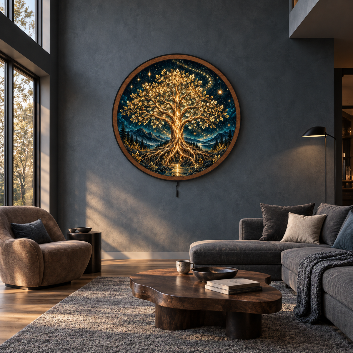 Golden Tree of Life LED Wall Art – Celestial Night Landscape