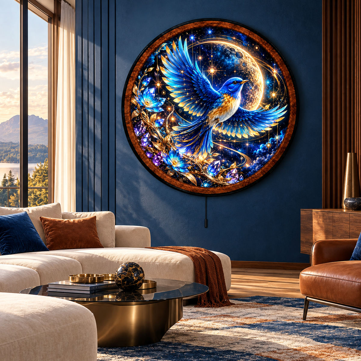 Handcrafted LED Wall Art | Blue Bird Moon Decor