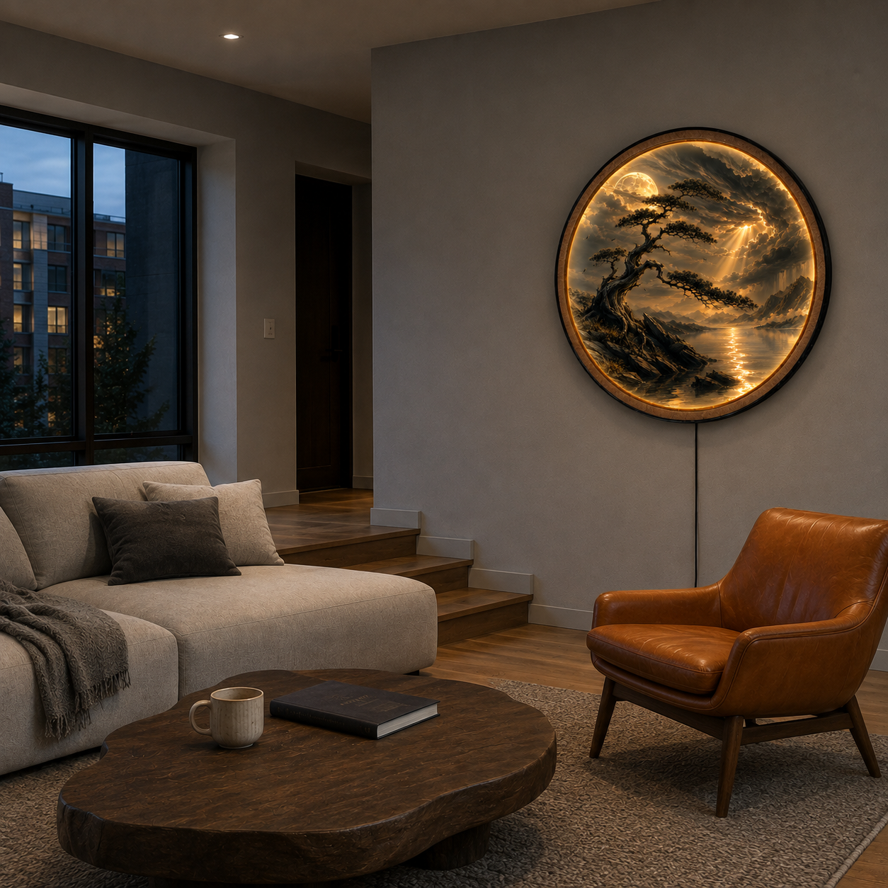 Ancient Light LED Wall Art – Pine Tree Mountain Lake Decor