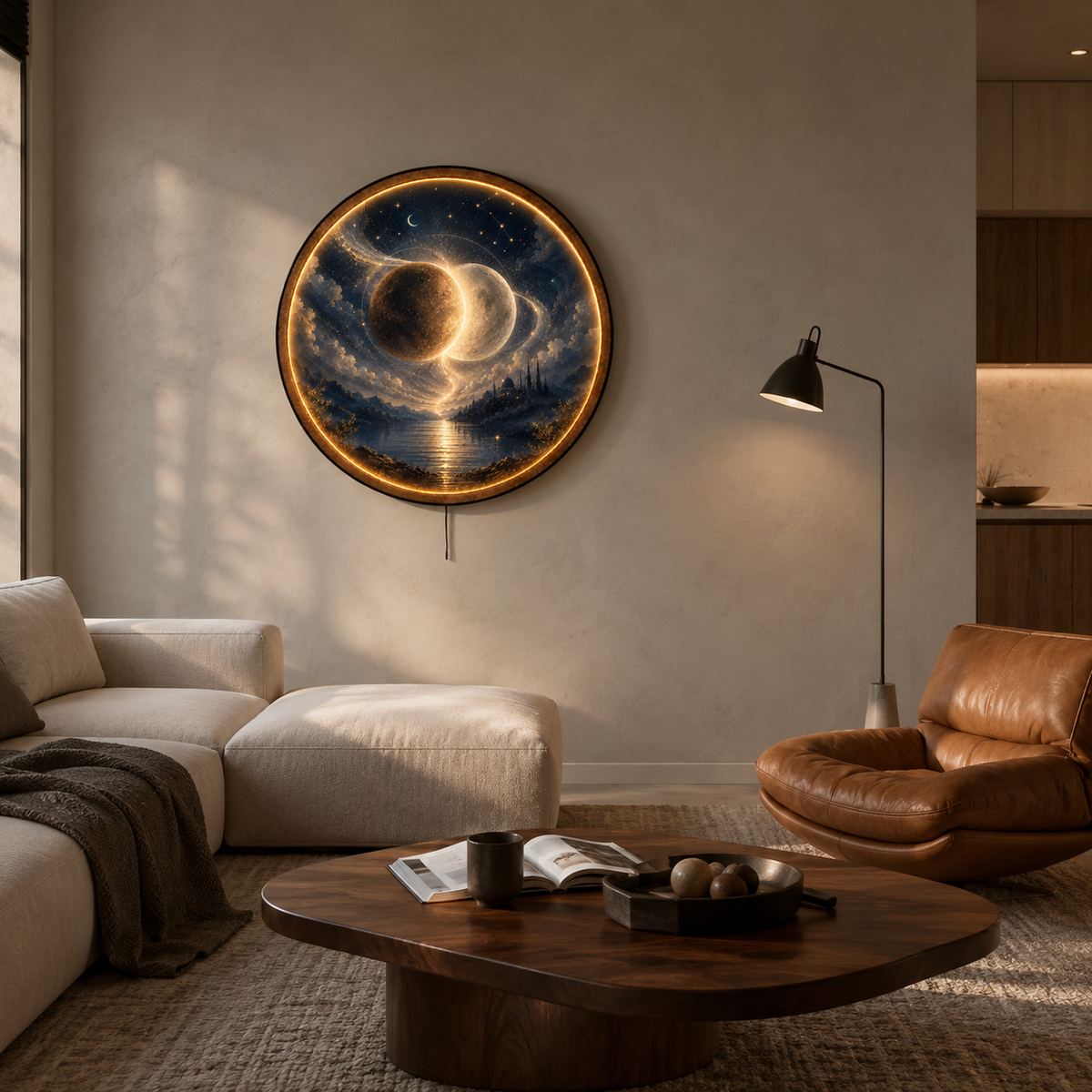 Celestial Eclipse LED Wall Art – Glowing Moon & Stars Decor