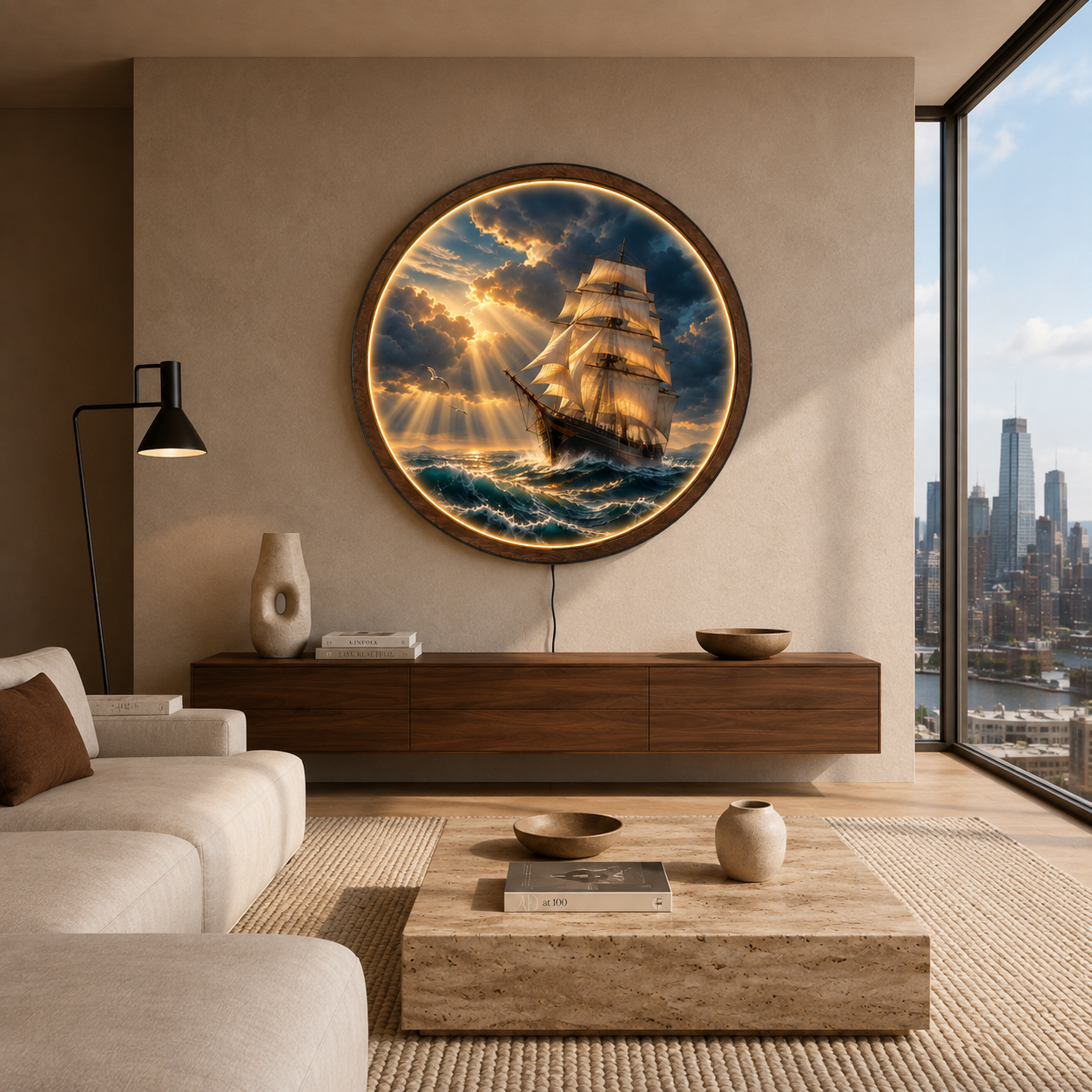 Majestic Tall Ship LED Wall Art – Nautical Ocean Acrylic Light Decor