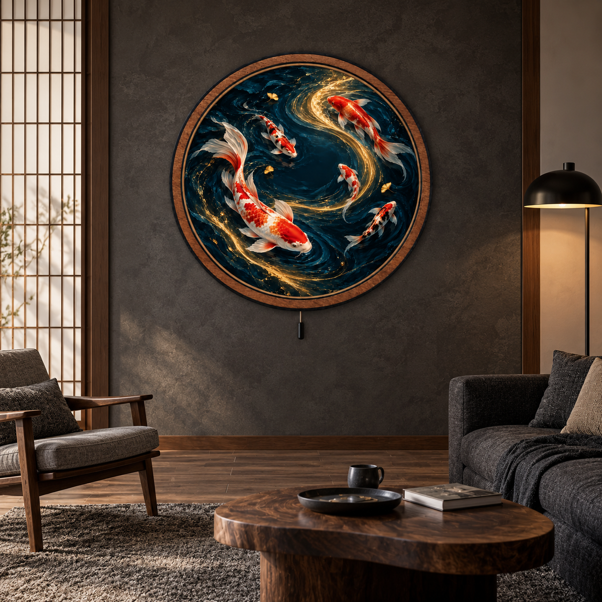 Koi Current — Golden Flow LED Wall Art | Japanese Koi Fish Decor
