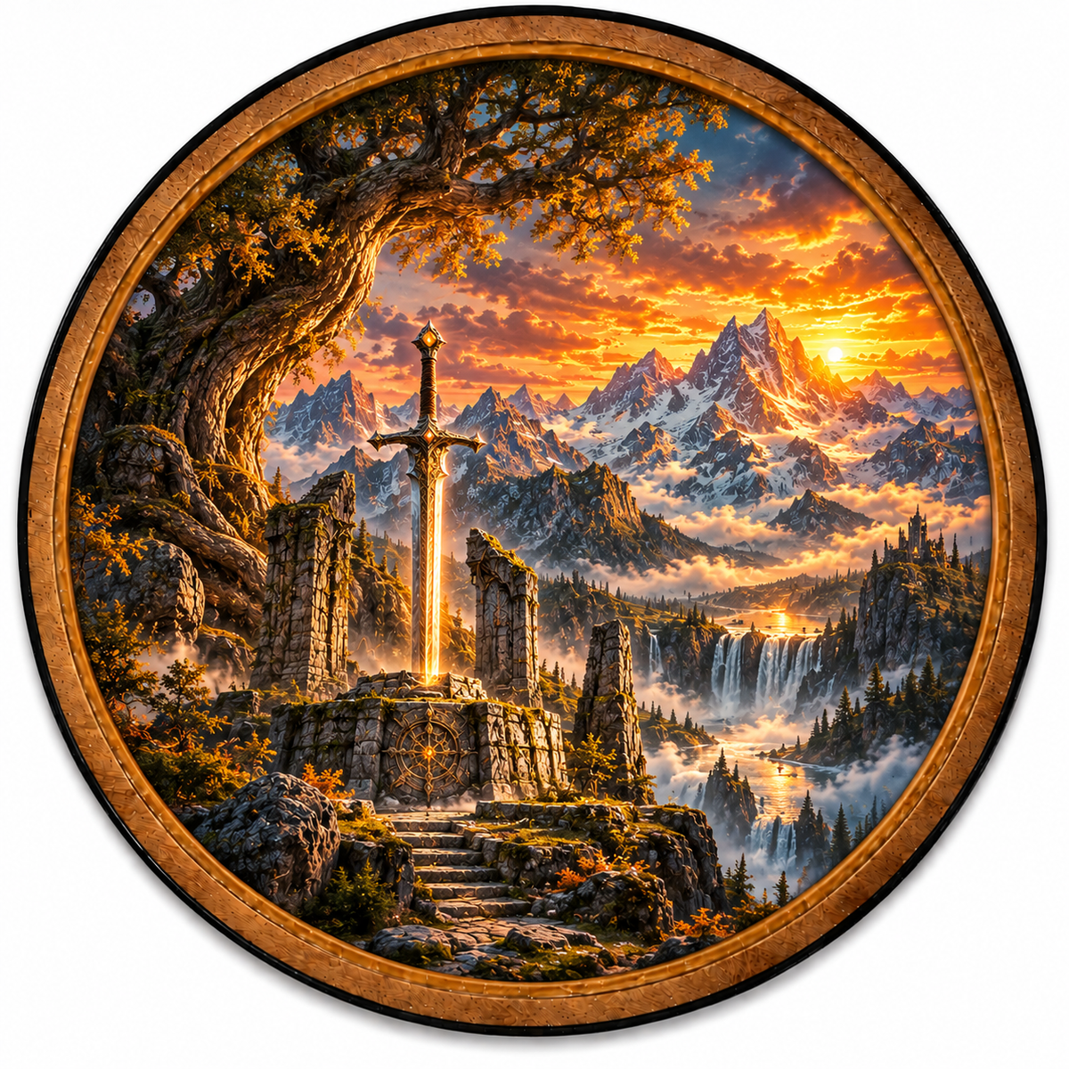 Legendary Sword Mountain Kingdom Circular LED Wall Art
