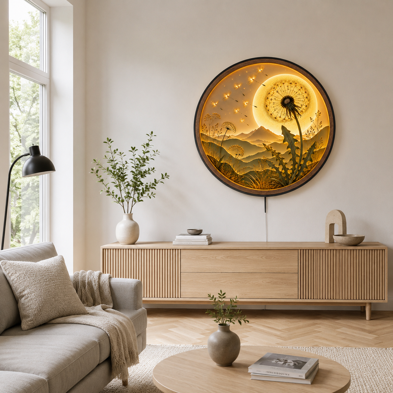 Dandelion Moon LED Wall Art – Illuminated Nature Acrylic Wall Decor