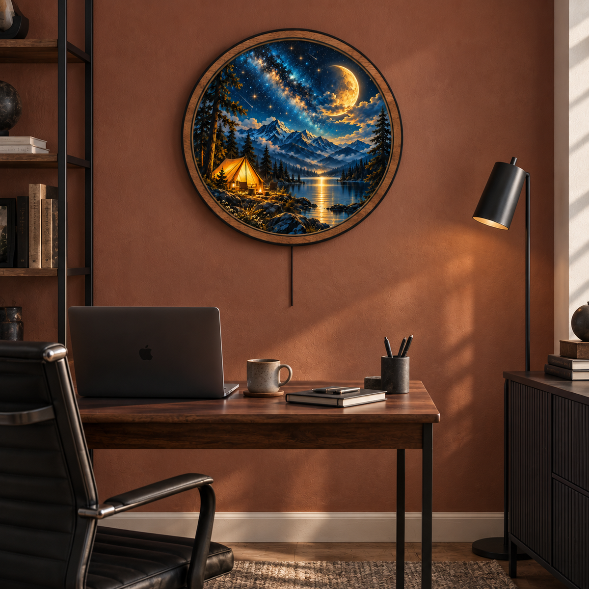 Moonlit Wilderness Escape – Mountain Camping LED Wall Art
