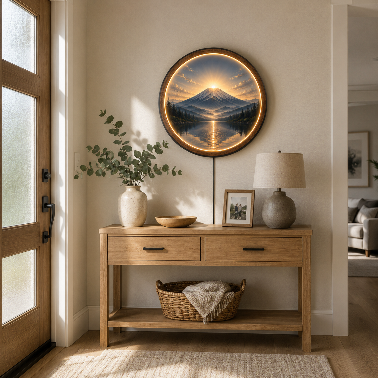 Mount Fuji Sunrise LED Wall Art – Round Illuminated Acrylic Decor