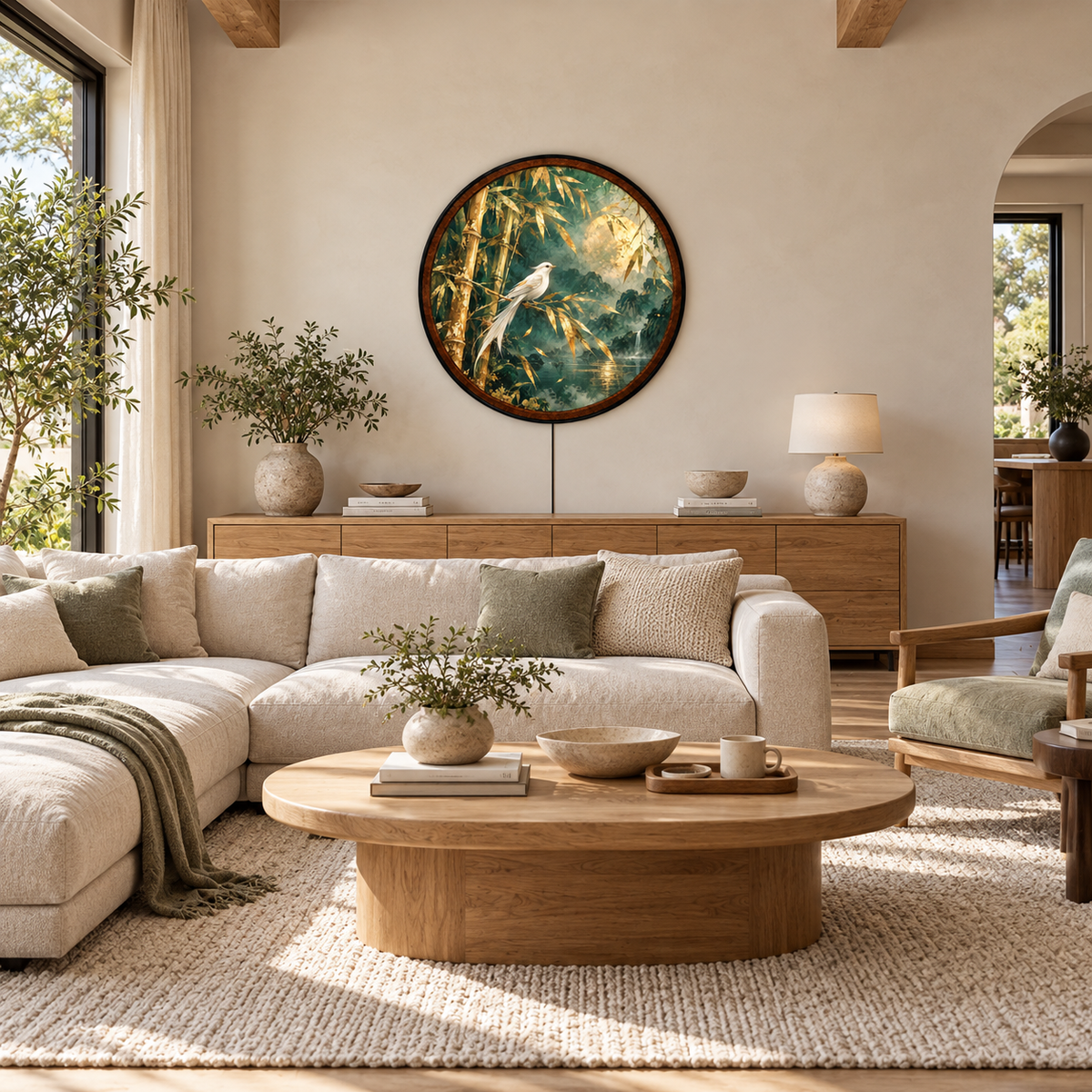 Golden Bamboo Moon – Handcrafted LED Wall Art