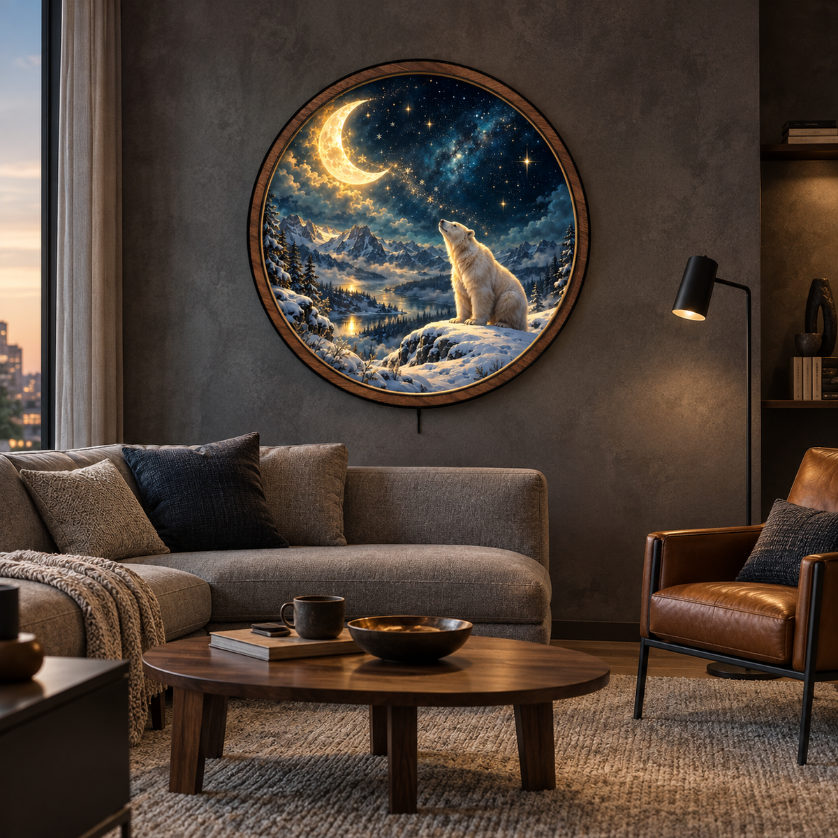 Arctic Moon Polar Bear LED Wall Art – Celestial Winter Decor