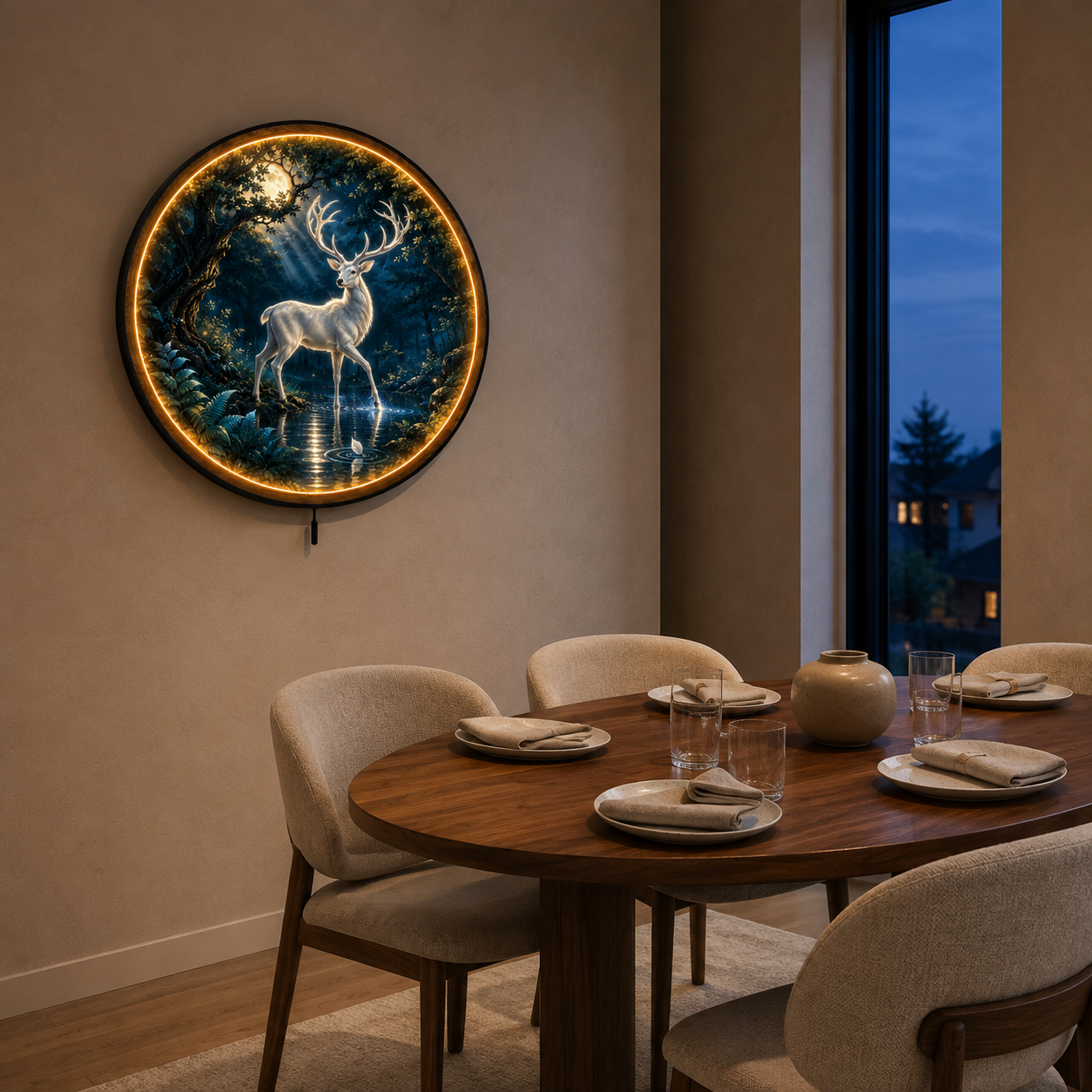 Silver Stag LED Wall Art – Moonlit Forest Deer Decor