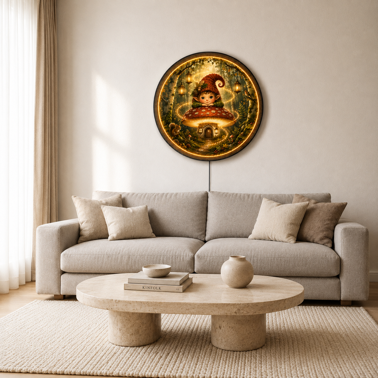 Fantasy Forest Gnome LED Wall Art – Illuminated Mushroom Cottage Decor