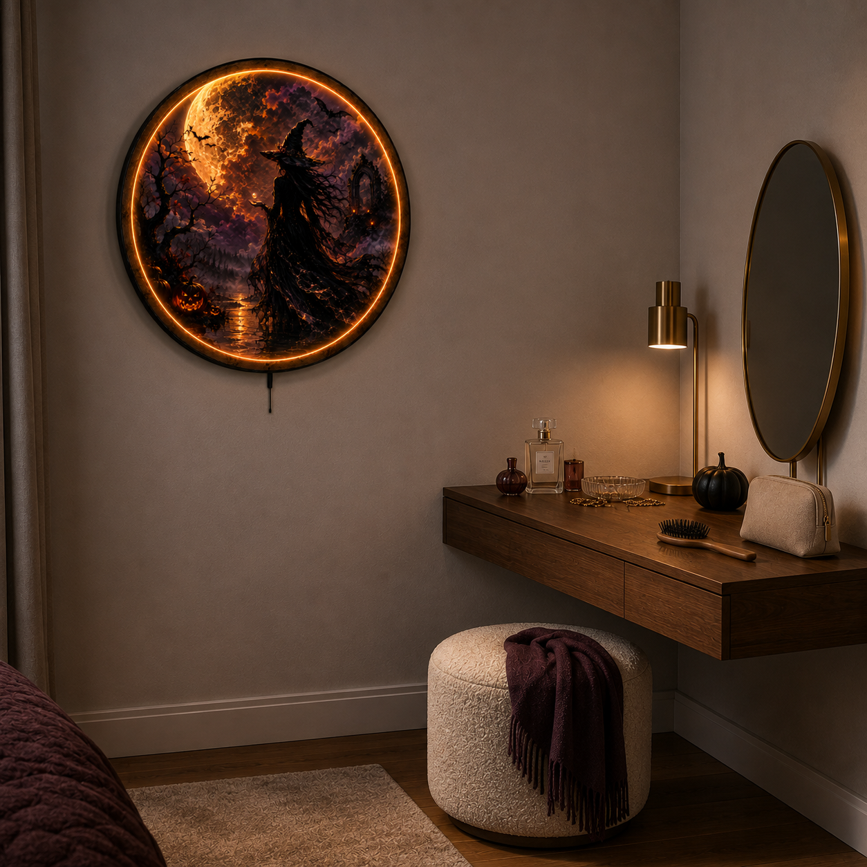 Moonlit Witch LED Wall Art – Gothic Halloween Decor