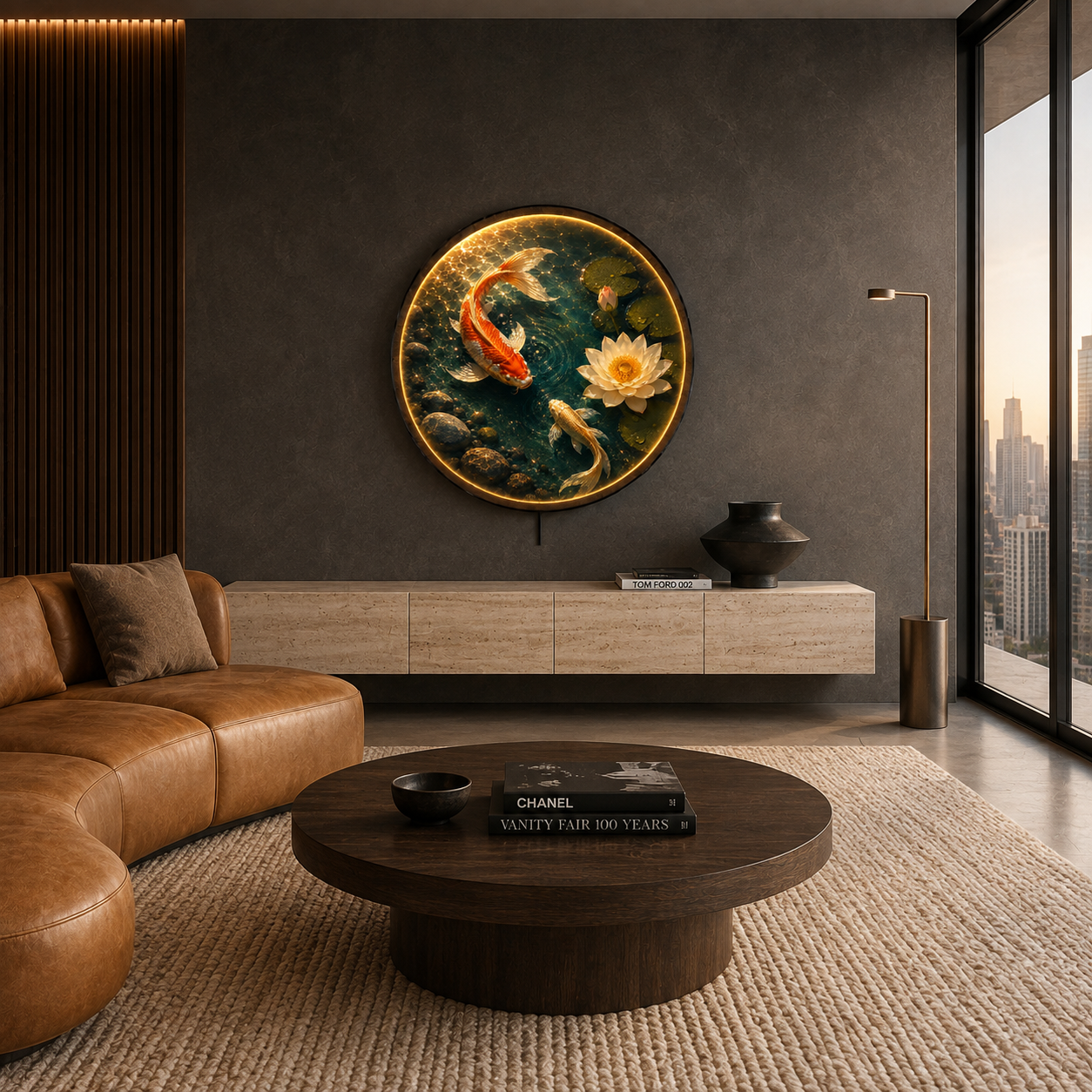 Golden Koi & Lotus LED Wall Art – Illuminated Zen Pond Decor