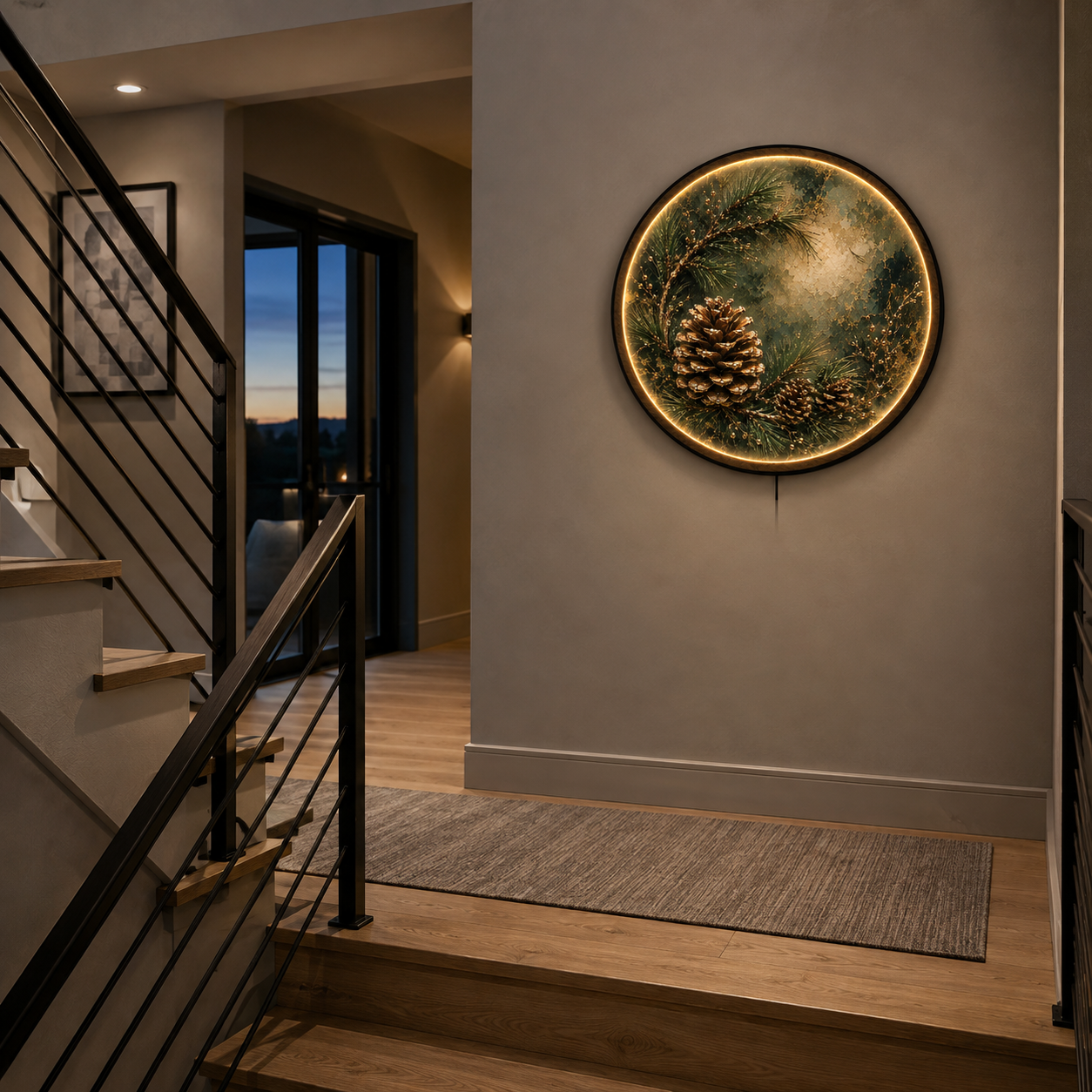 Golden Pinecone LED Wall Art – Evergreen Botanical Decor