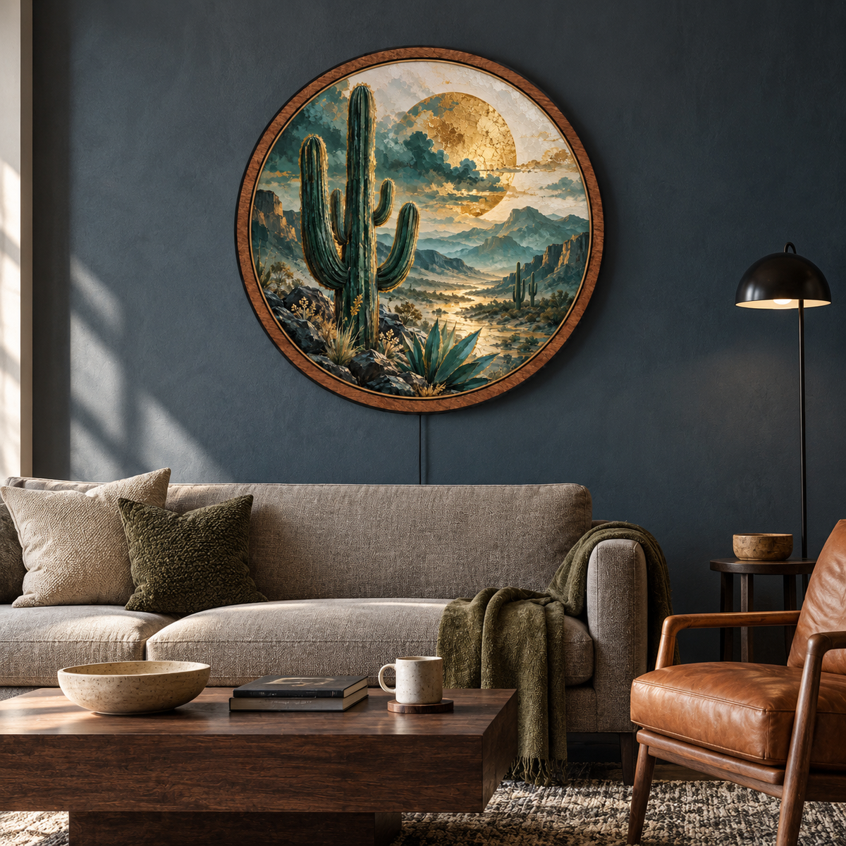 Desert Solstice — Golden Cactus LED Wall Art | Southwestern Desert Lighted Wall Decor