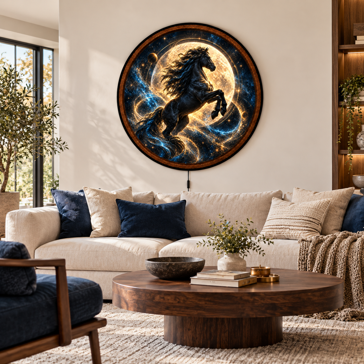 Midnight Stallion – Handcrafted LED Wall Art | Majestic Black Horse & Golden Moon