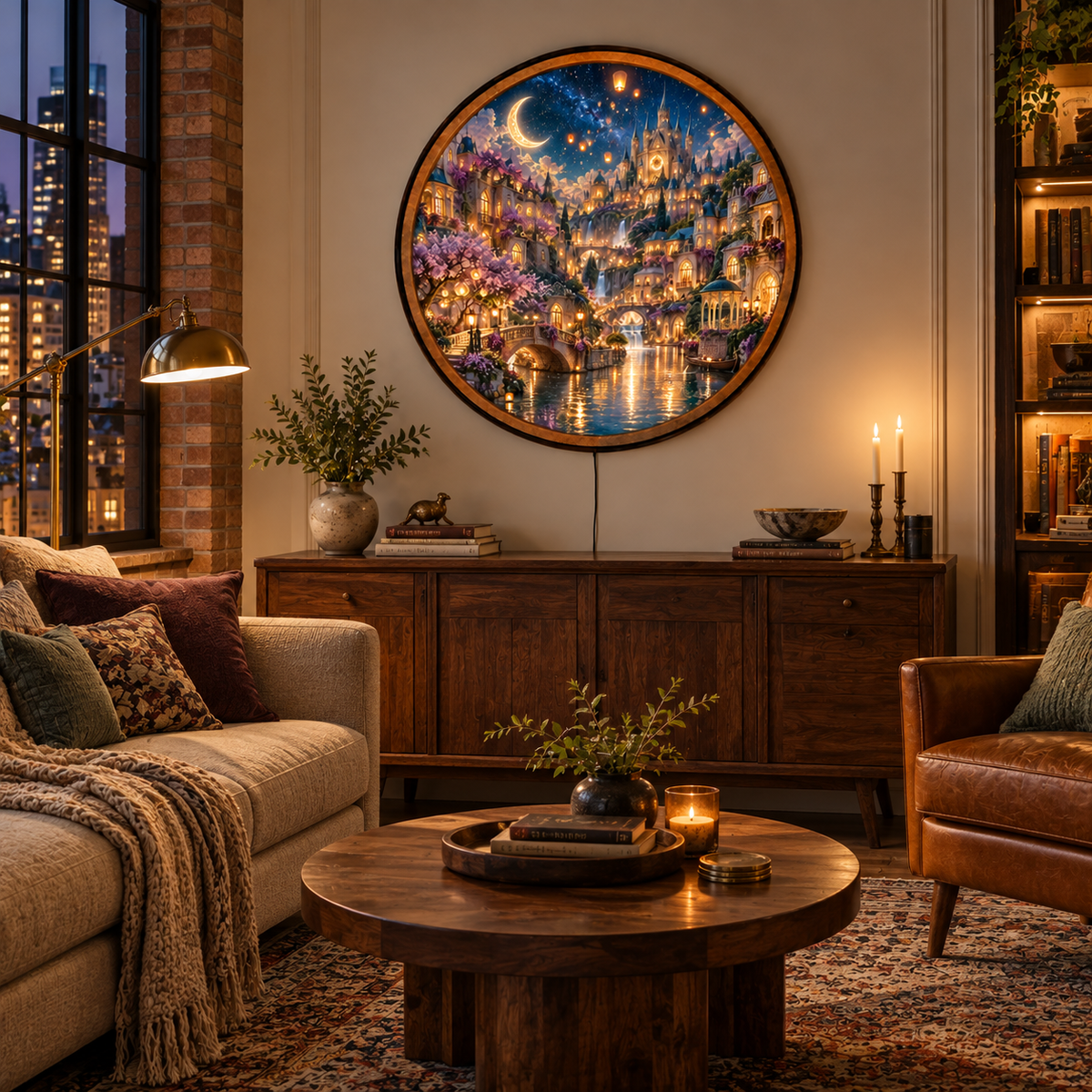 Enchanted Moonlight Kingdom – Handcrafted Round LED Wall Art