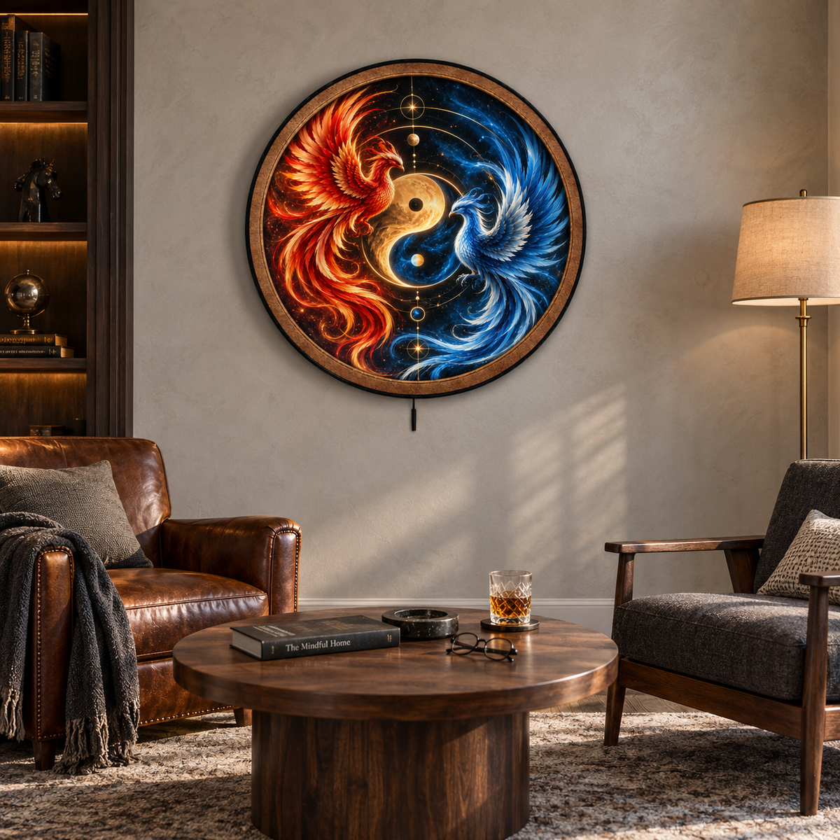 Celestial Balance – Fire & Ice Phoenix LED Wall Art