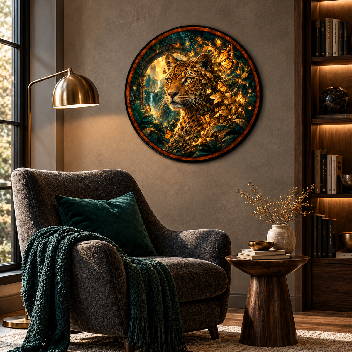 Golden Jungle Leopard – Handcrafted LED Wall Art