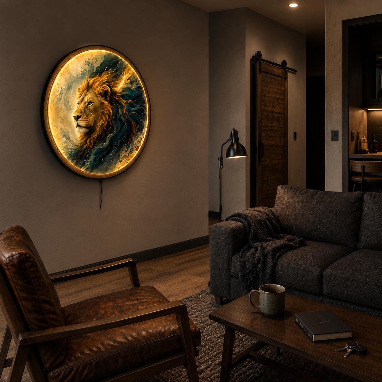 Majestic Lion LED Wall Art – Golden Mane Modern Wildlife Decor