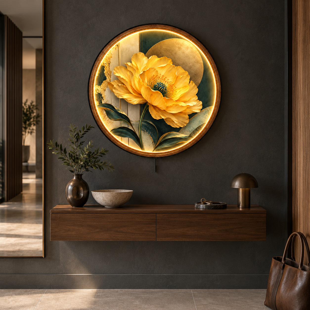 Golden Peony LED Wall Art – Luxury Floral Lighted Decor