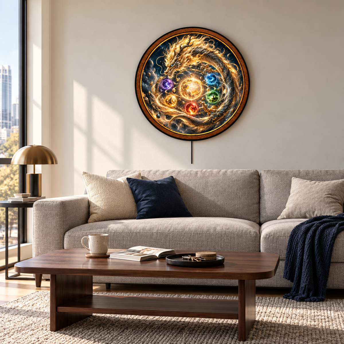 Celestial Elemental Dragon – Fantasy Round LED Wall Art