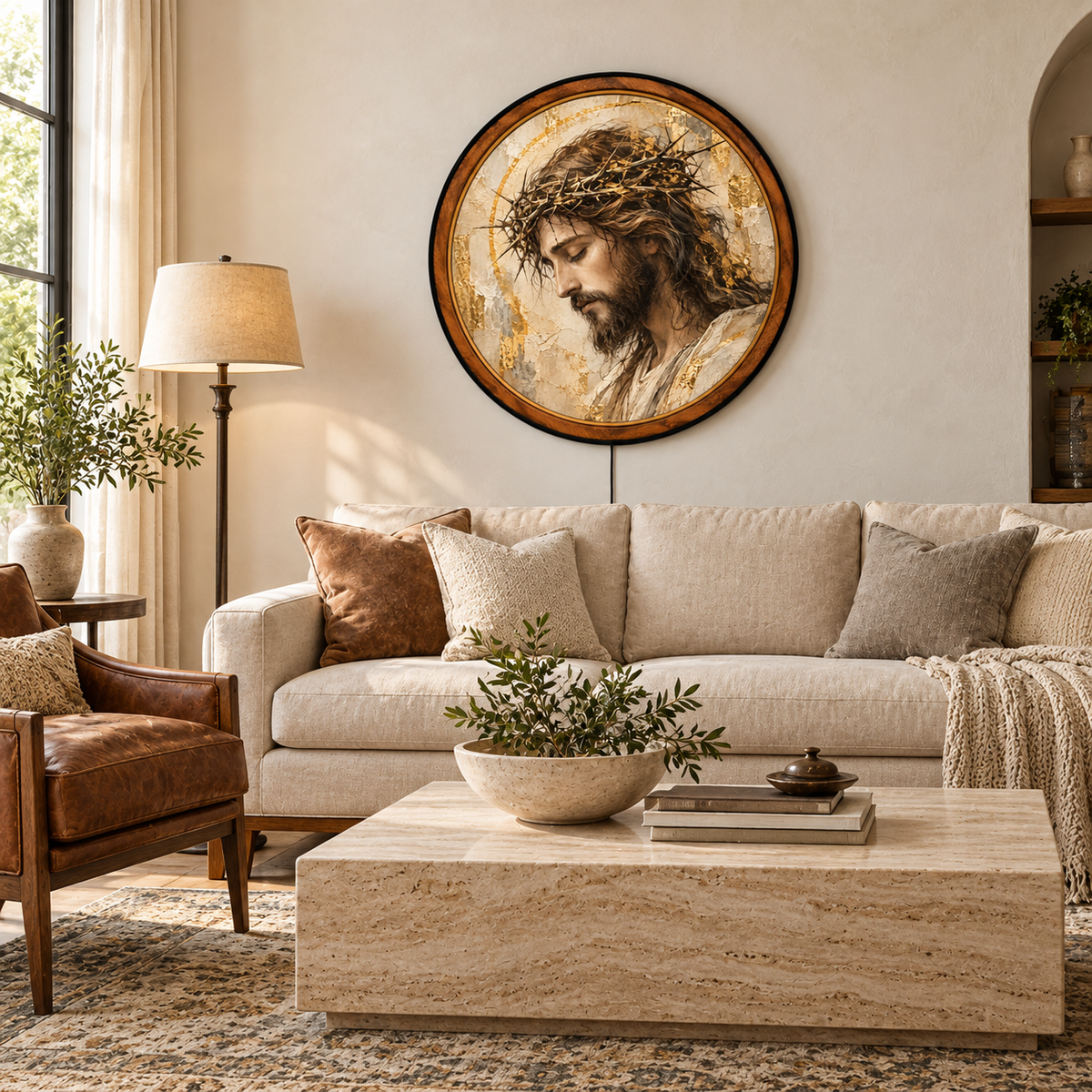 Handcrafted Jesus Christ LED Wall Art – Crown of Thorns Portrait, Gold Christian Religious