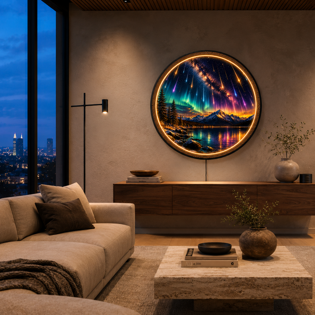 Aurora Meteor Lake LED Wall Art – Northern Lights Mountain Decor