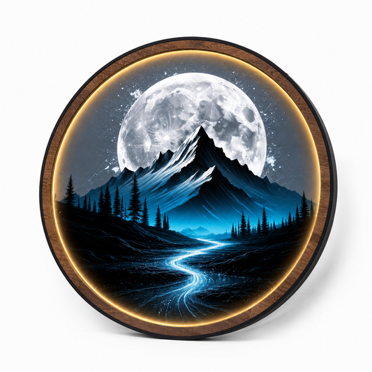 Blue Moon Mountain LED Wall Lamp | Glow River Wood Art