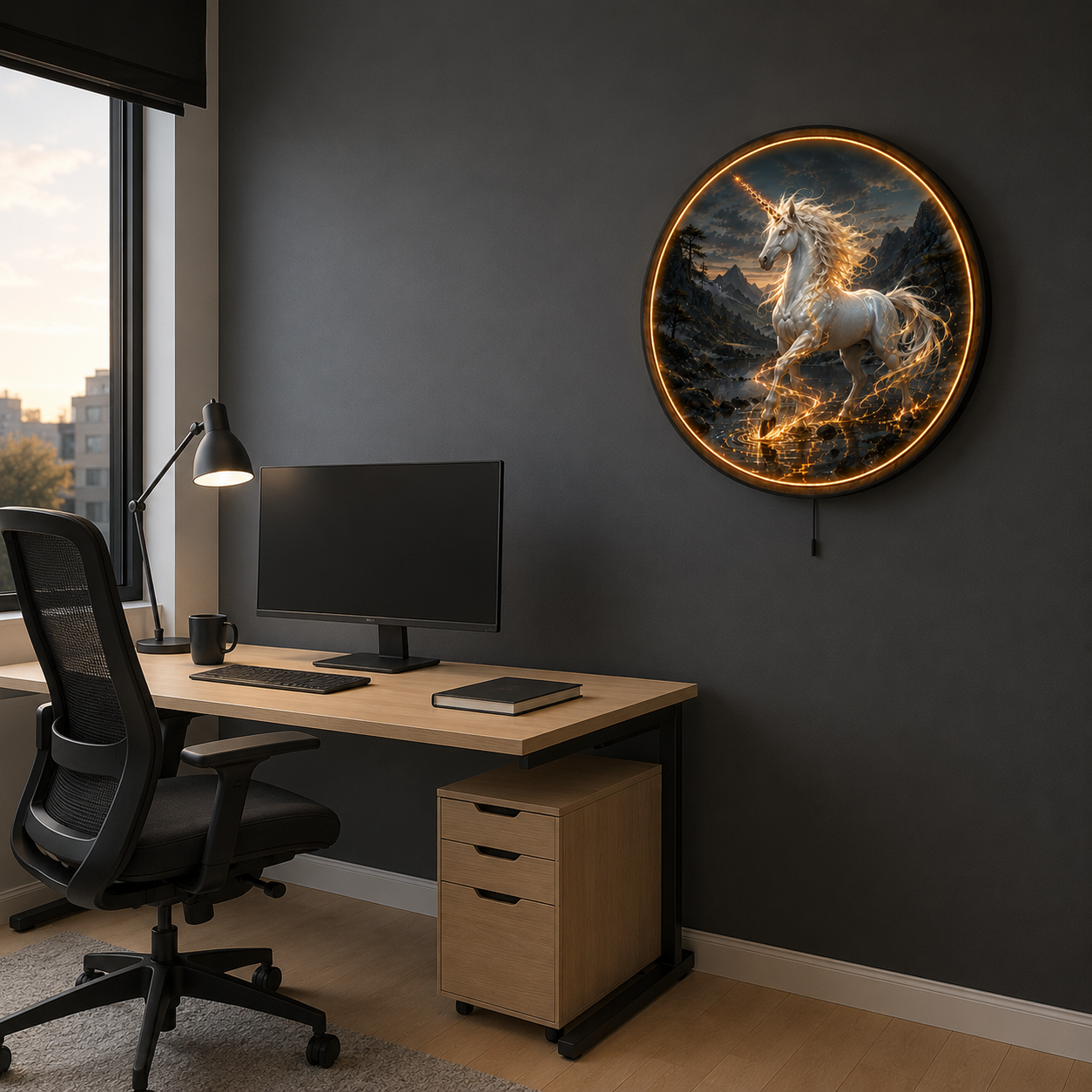 Moonfire Unicorn LED Wall Art – Mystical White Horse Fantasy Decor