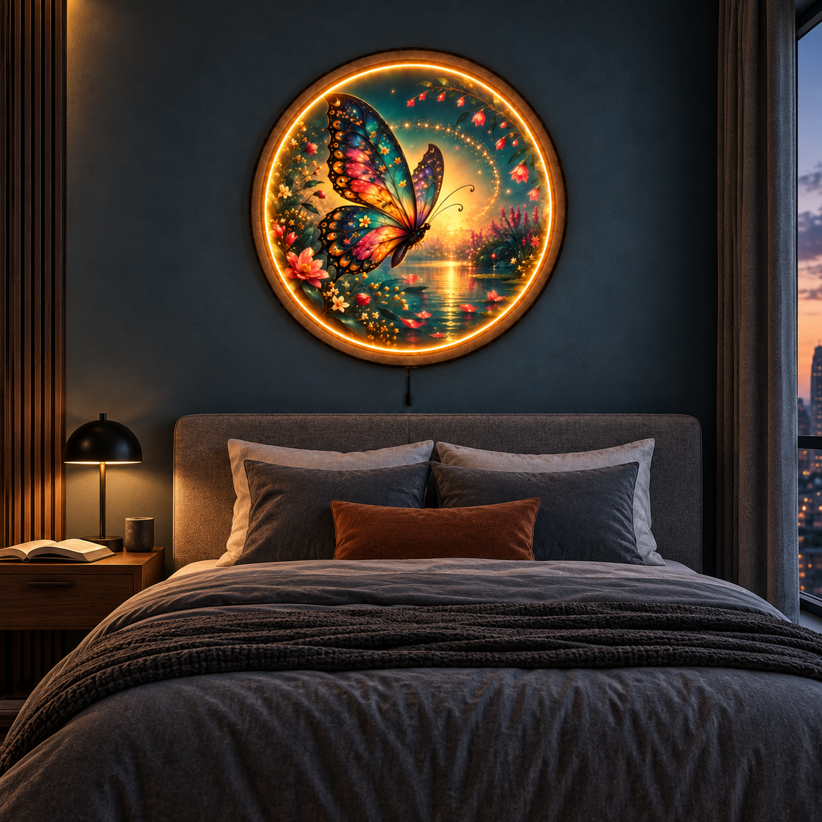 Enchanted Butterfly Lagoon LED Wall Art – Floral Fantasy Decor