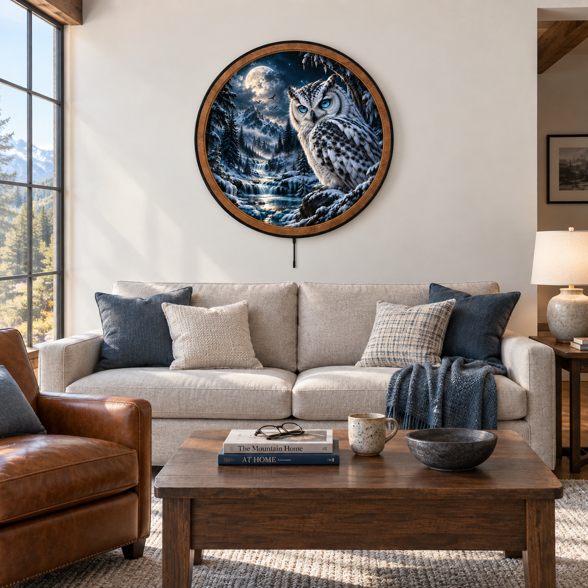 Snowy Owl Moonlight – Winter Forest LED Wall Art