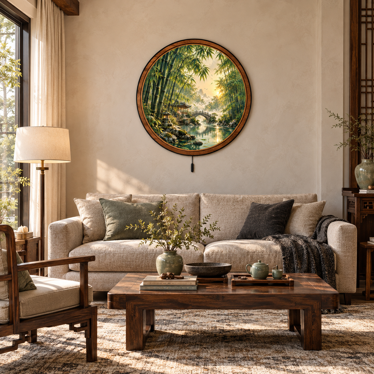 Handcrafted Bamboo Garden Sanctuary LED Wall Art