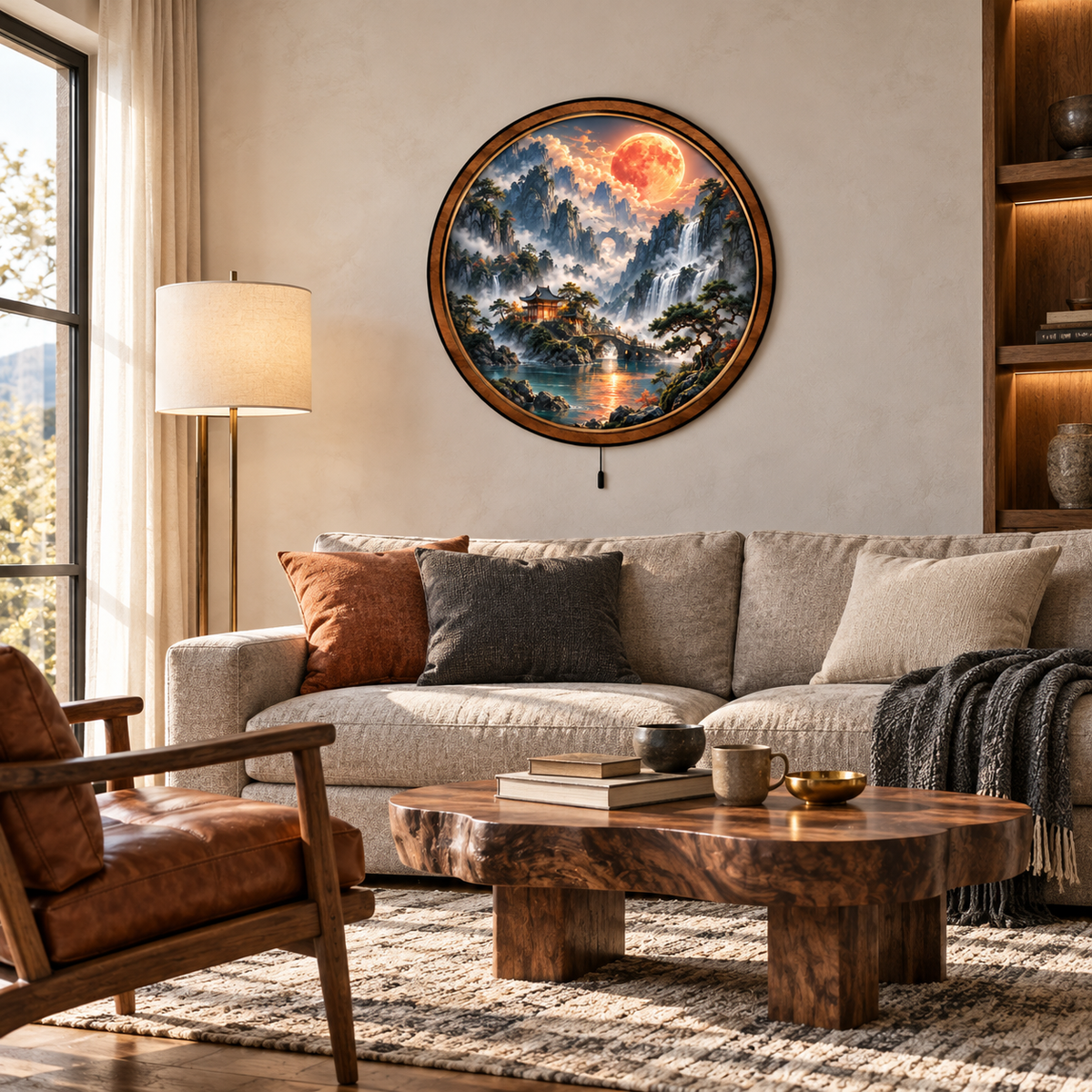 Handcrafted Moonlit Mountain Sanctuary LED Wall Art