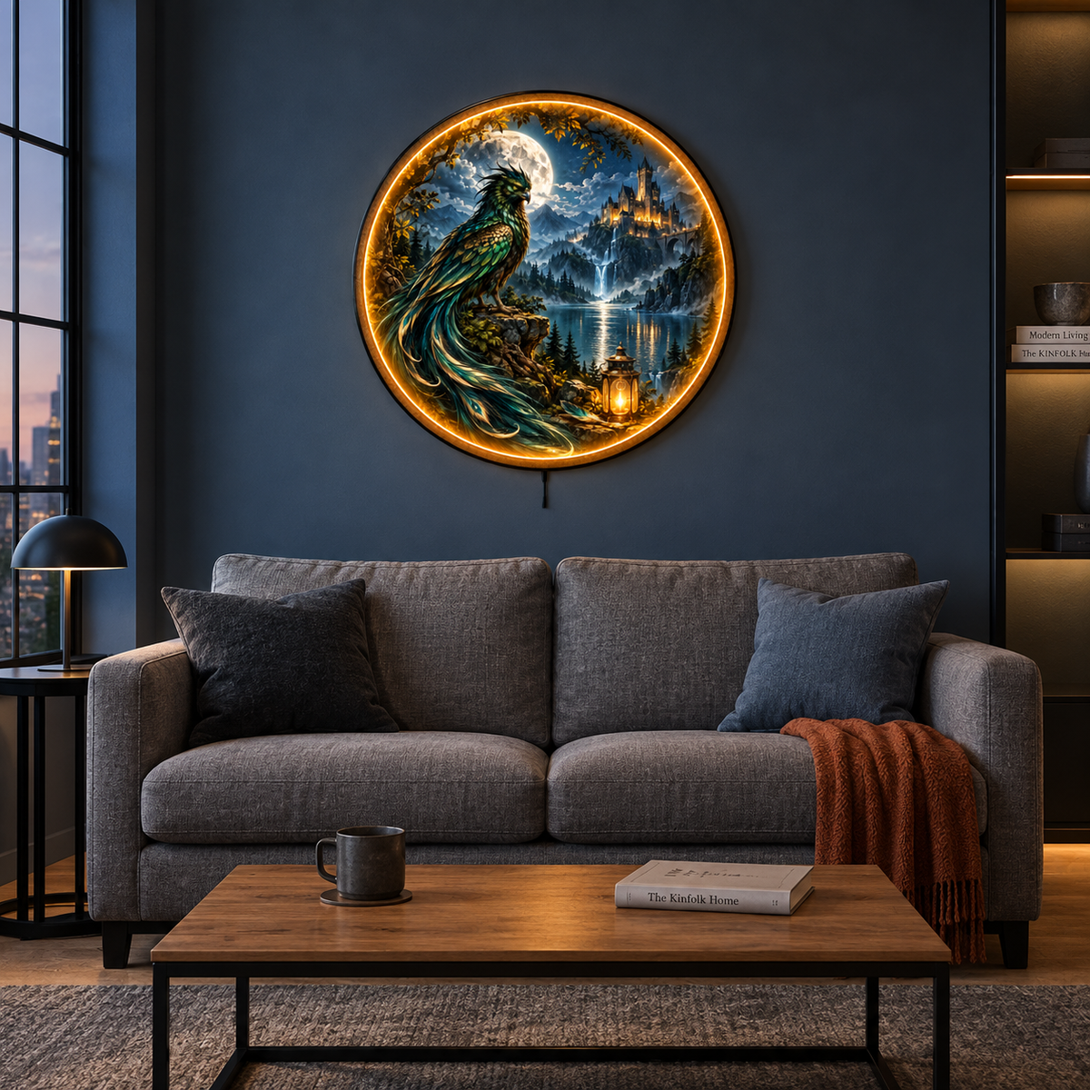 Emerald Bird LED Wall Art – Moonlit Castle Fantasy Decor