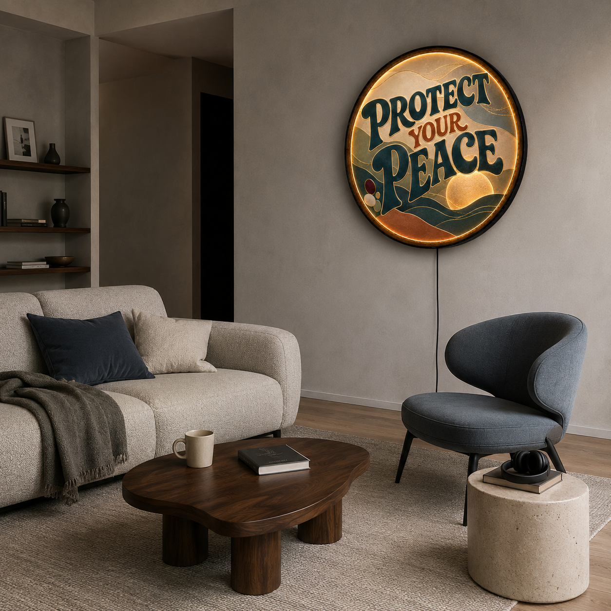 Protect Your Peace LED Wall Art – Motivational Quote Wall Decor