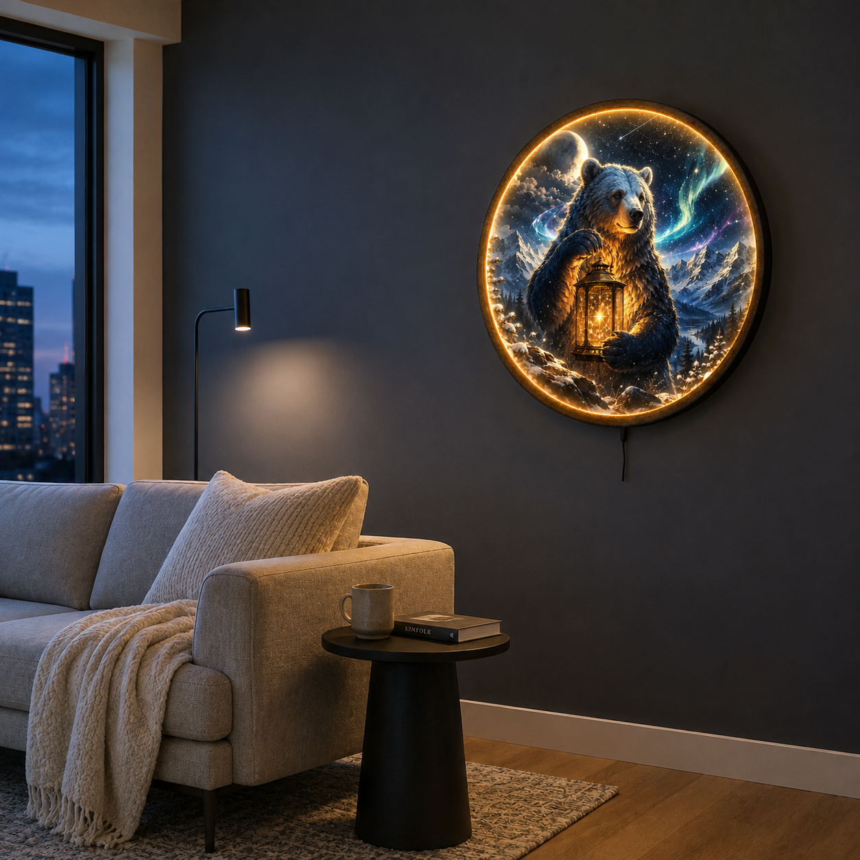 Northern Lightkeeper LED Wall Art – Bear & Aurora Mountain Decor