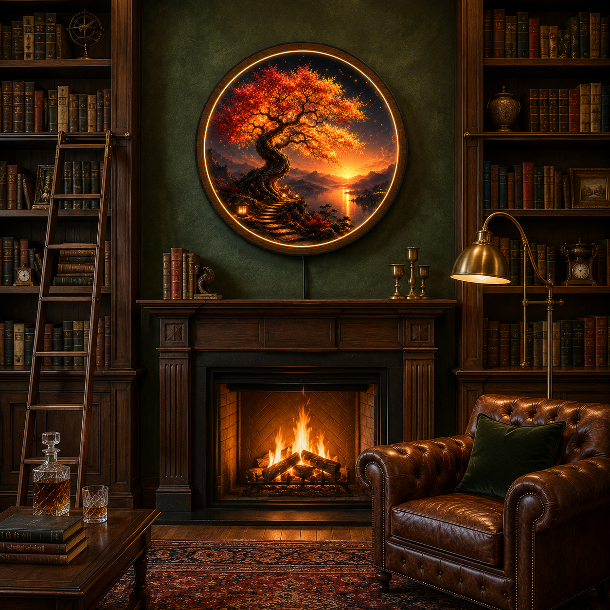 Fiery Bonsai Sunset LED Wall Art – Luxury Nature Acrylic Decor
