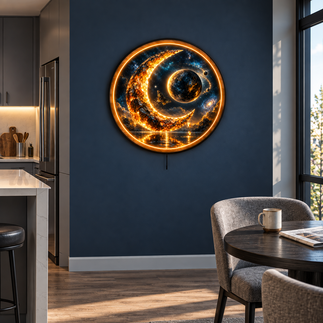Ember Crescent LED Wall Art – Celestial Moon & Galaxy Decor