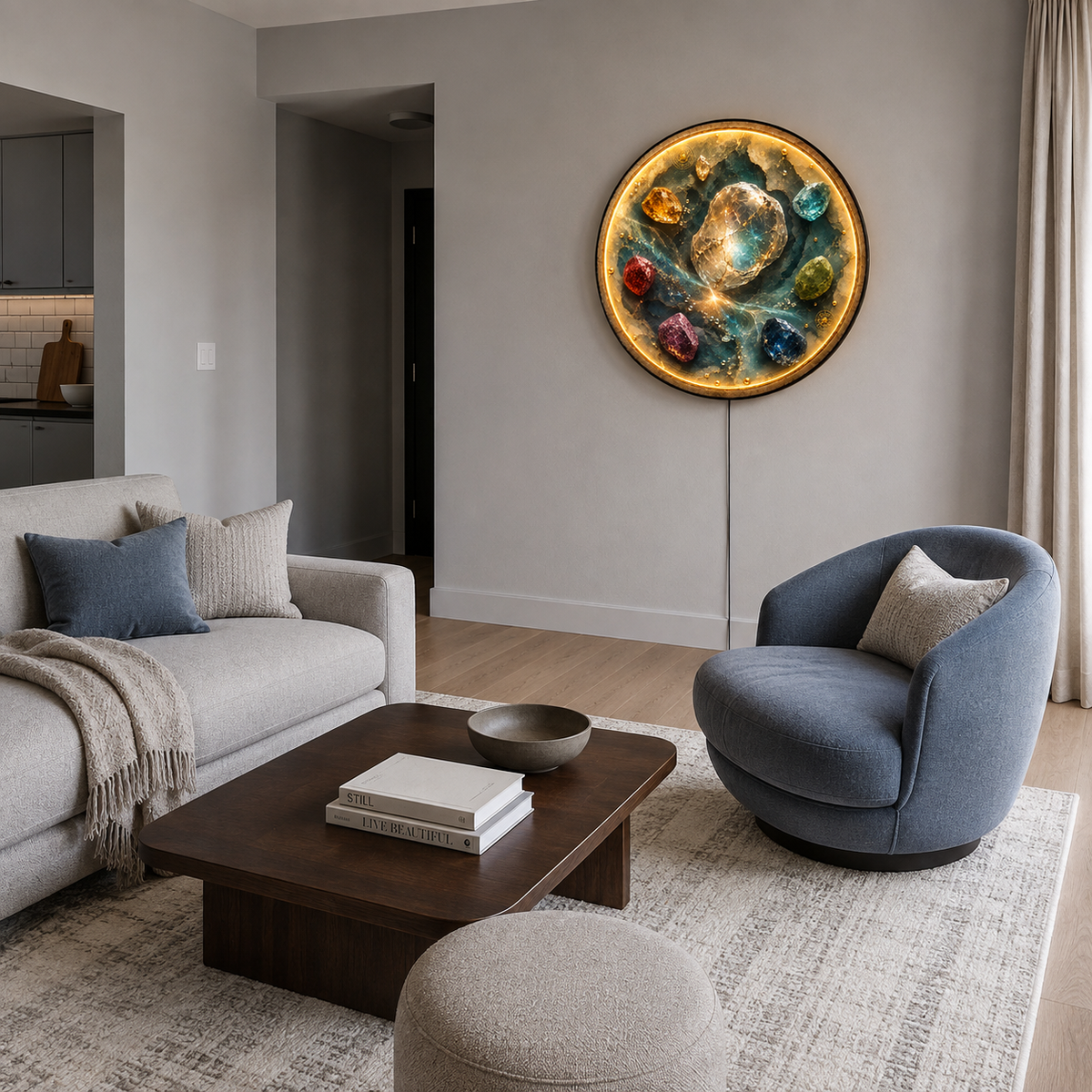 Celestial Gemstone LED Wall Art – Seven Elements Round Decor