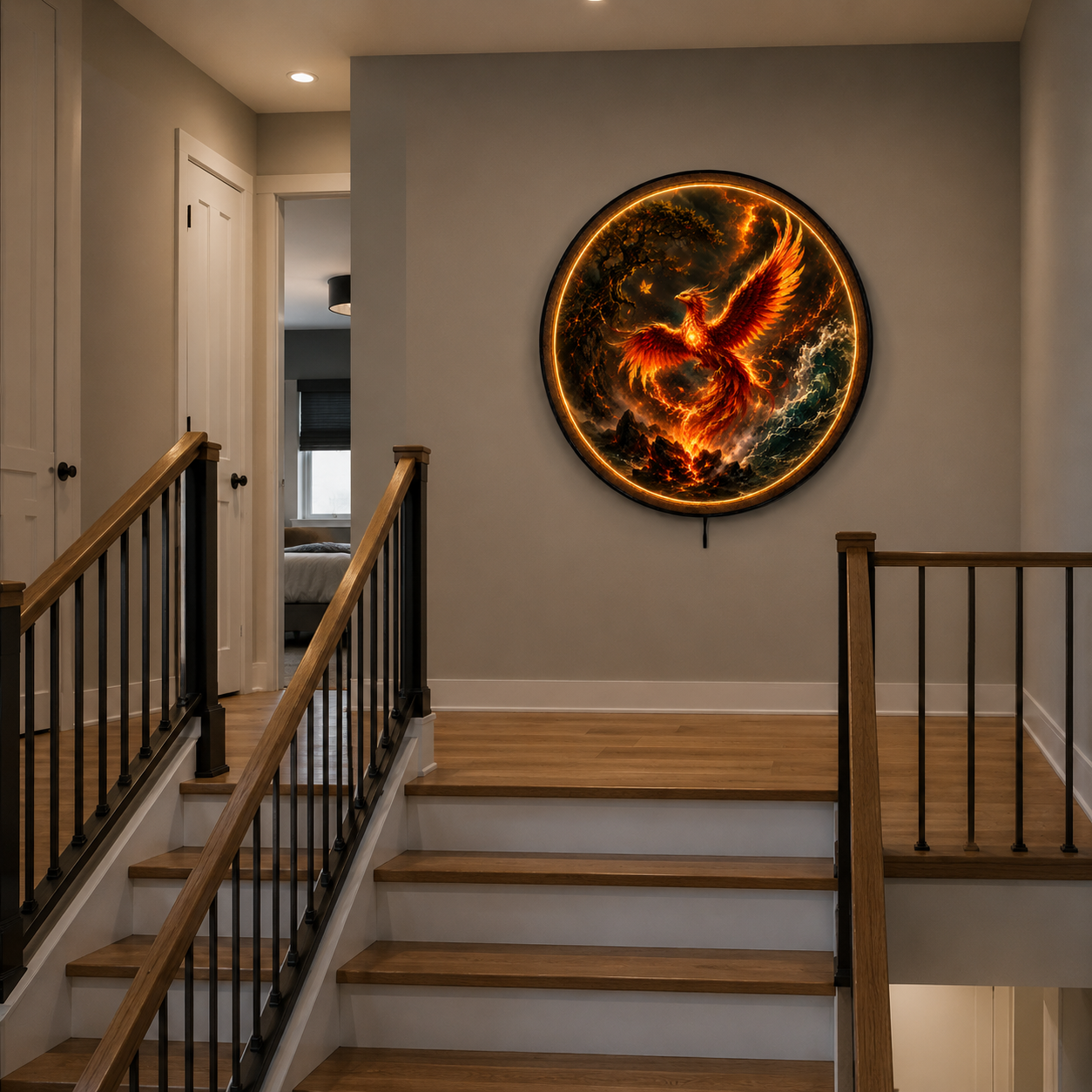 Phoenix Rising LED Wall Art – Fire & Ocean Fantasy Decor