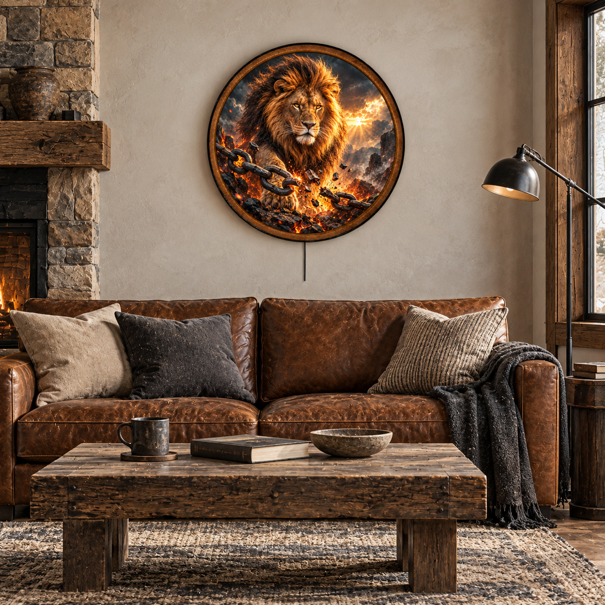 Handcrafted Break Every Chain Lion LED Wall Art