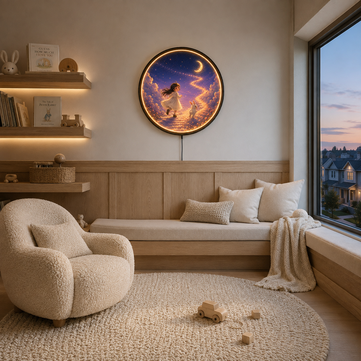Moonlit Dream Path LED Wall Art – Round Acrylic Light Decor